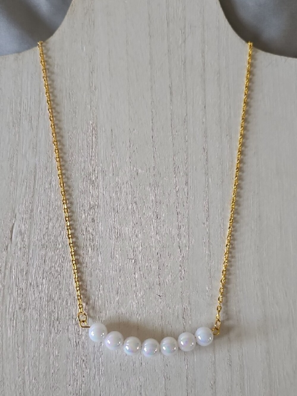 Gold Chain Necklace with White Pearlescent Beads